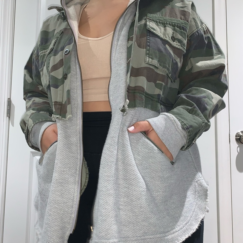 Camo grey half denim half sweatshirt